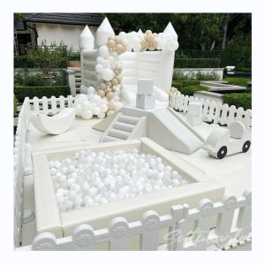 Quality Allowable Passenger 5-10 Kids White Playground Equipment Inflatable Soft Play Ball Pool Pit with Slide for sale