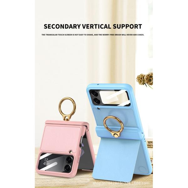 Ultra-thin Vegan Skin Magnetic Suction Bracket Flip Case for Samsung Flip 4 2023 5G