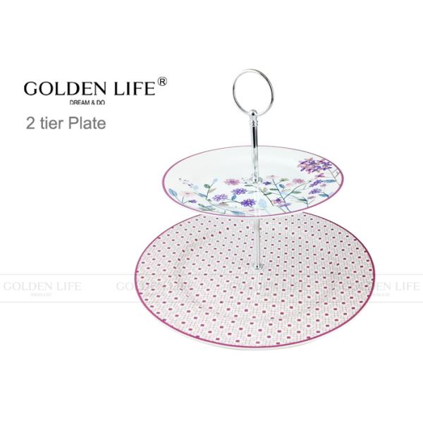 Tidbit Snack Dish Painted Fruit Plates Purple Flowers Pattern With Brass Handle