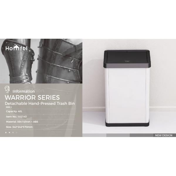 High Capacity Stainless Steel Trash Can 34.2*24.2*57cm Warrior Series 40L with Detachable Hand Press and Rolling Cover