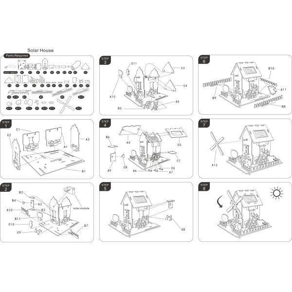 Environmental Solar Windmill Toy House DIY Educational Wooden Toy For Kids