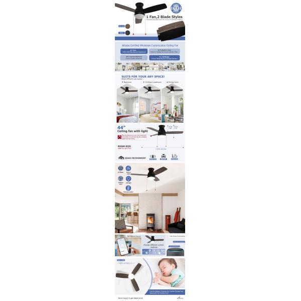 Home 44 Inch Ceiling Fan with Light and Pull Chain Switch 45W AC Motor