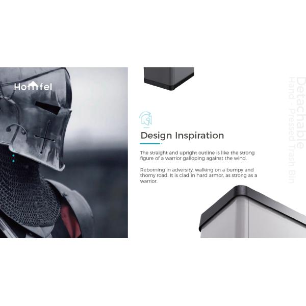 High Capacity Stainless Steel Trash Can 34.2*24.2*57cm Warrior Series 40L with Detachable Hand Press and Rolling Cover