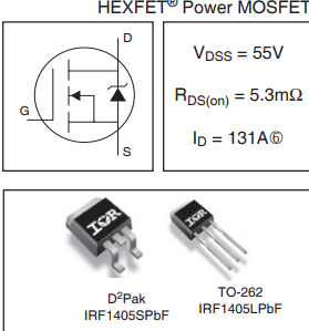 55V 131A 5.3m Ohm 170nC Electronic Integrated Circuits Infineon IRF1405STRLPBF MOSFET