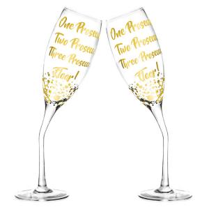Quality Custom LOGO Luxury Gold Cut Crystal Wedding Glass Gift Curved Stem Champagne Flutes for sale