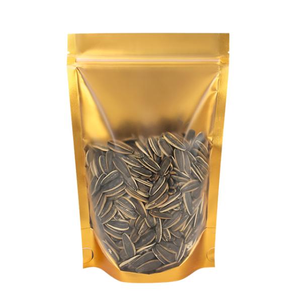 Matt One Side Transparent One Side Gold Color Stand Up Pouches Bag With Reusable Zip Lock