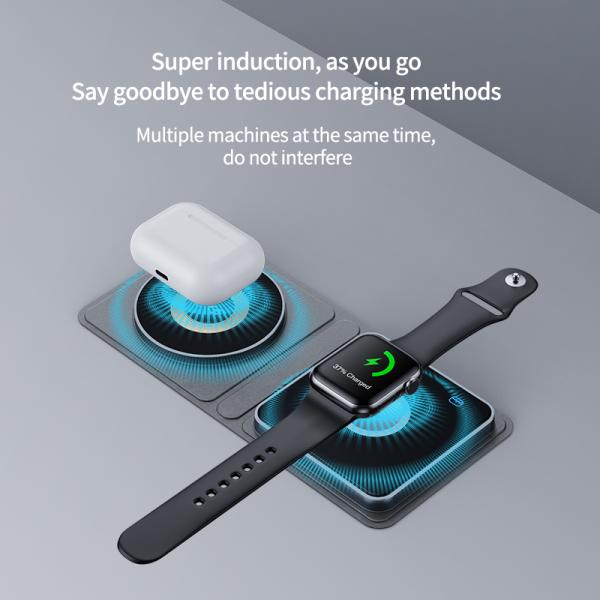 Gray All In One Wireless Charger Magsafe Wireless Charger For Phone Earphone Watch