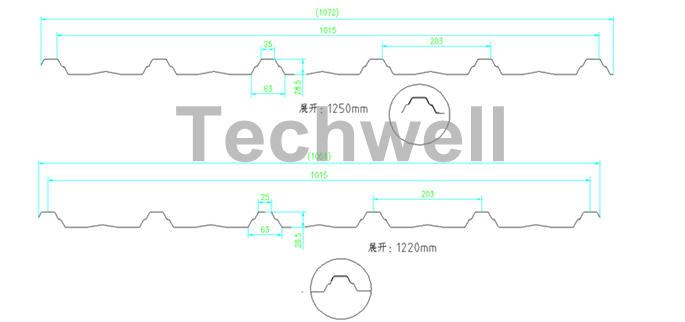 Trapezoidal Profile Drawing 0.3 - 0.8mm Forming Thickness Trapezoidal Profile Roof Panel Roll Forming Machine