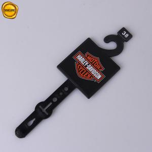 Quality Customized Printed Black Plastic Belt Hangers With Stickers for sale