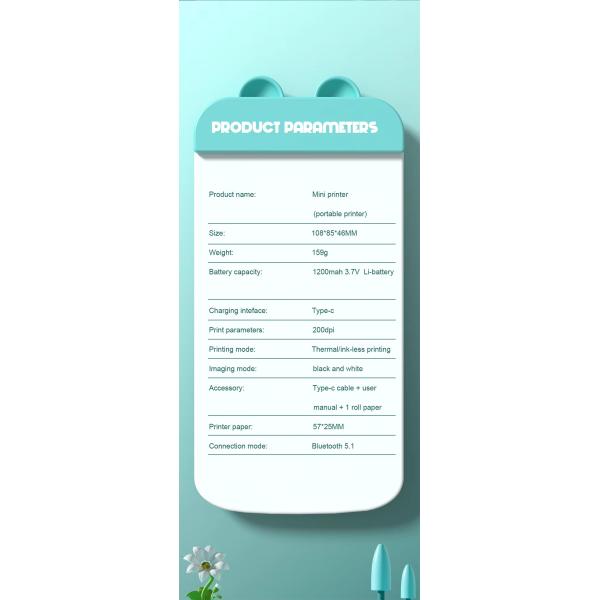 Night Light Pocket Thermal Sticker Mini Inkless Printer Machine