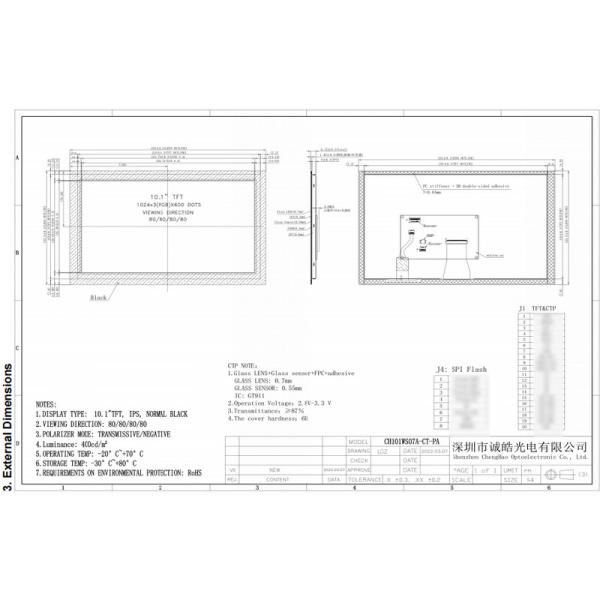 10.1 Inch Full Viewing Angle Color Touch LCD Display 1024x600 Resolution