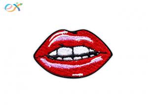 Quality Womens Dress Iron On Embroidered Patches Red Lips Logo Heat / Scissor Cut Border for sale