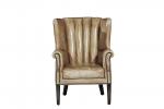 Wooden Legs Leather Wingback Chair , High Back Living Room Chair Water Wash