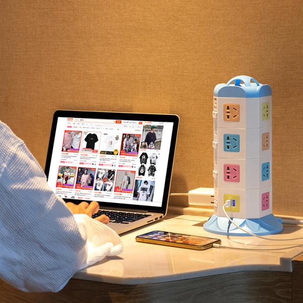 2 USB 230V Portable Power Socket With 11 Outlets Extension Cord