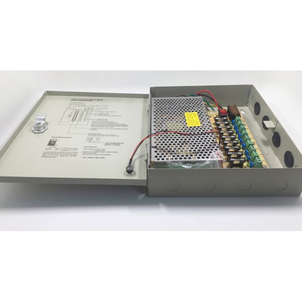 Key Lock 9CH 12V DC Camera CCTV Security Camera Power Supply Box 24V DC 10 AMPs