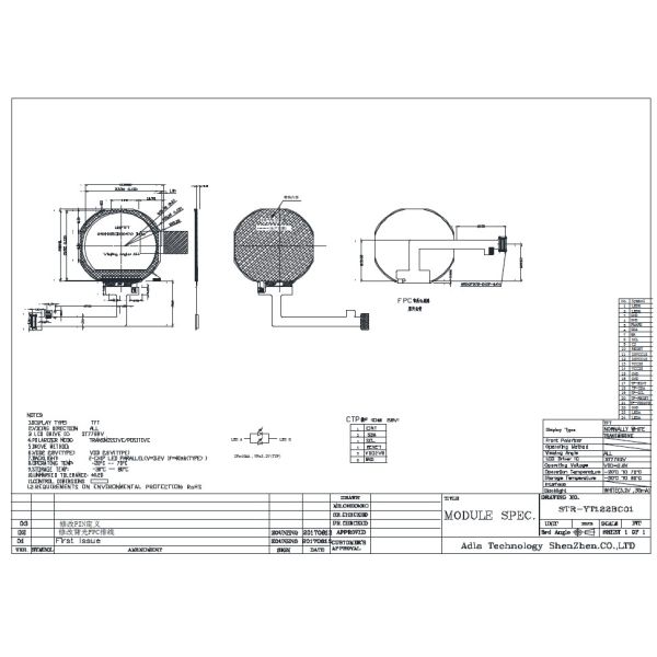 RoHS 65K Color ST7789V 1.22inch TFT LCD Touch Screen