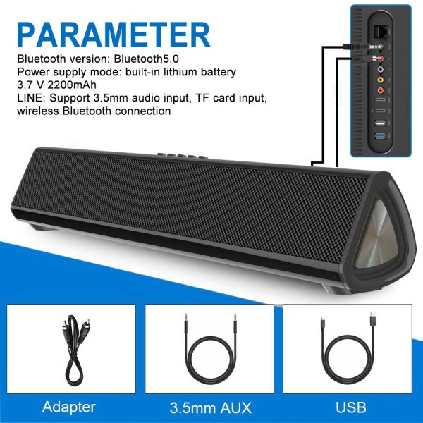 2200mah Battery Bluetooth5.0 Home Theater Soundbar With TF Card Input