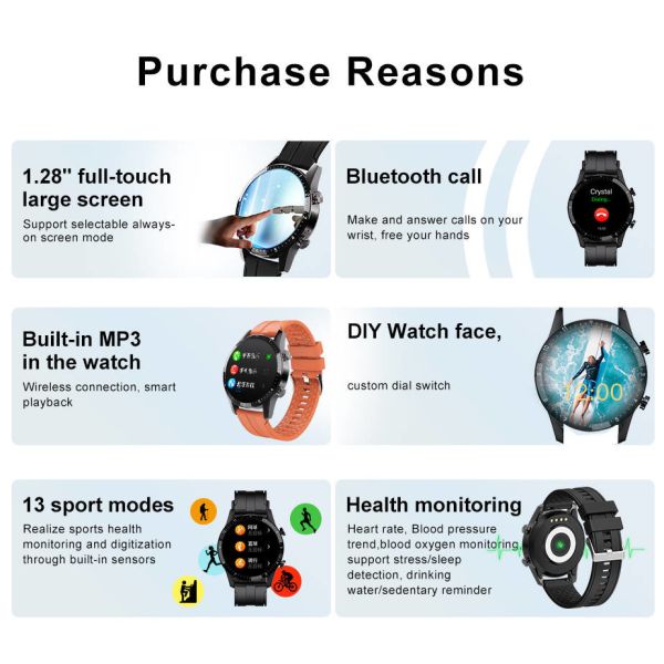 Music Play Round Smartwatch BT Phone Call DIY Watchface For Man