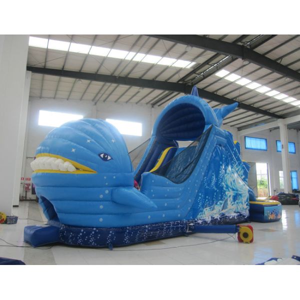 Children Entertainment Large Inflatable Slide Dolphin Boat Inflatable Floating Water Slide