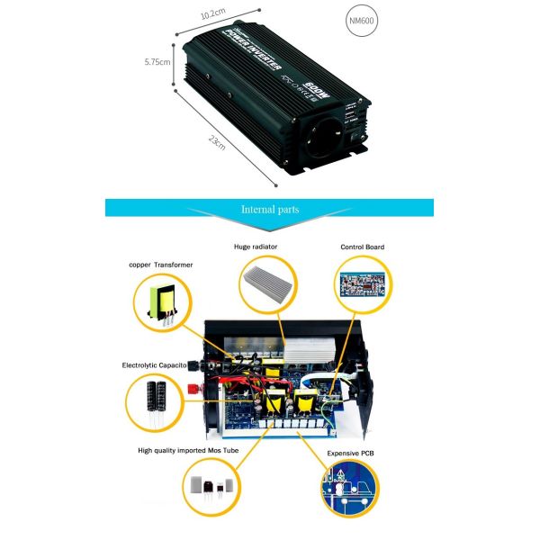 ODM Aluminum Off Grid Modified Sine Wave Inverter 600 Watt Portable