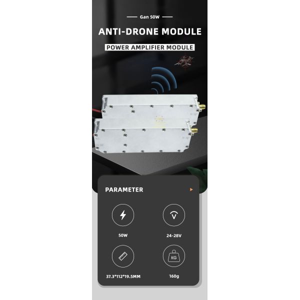 50W GaN RF Power Amplifier Module 428–438MHz | High-Power Anti-Drone Signal Jammer | FPV & UAV Long-Range Drone Defense, Compact Design, Efficient