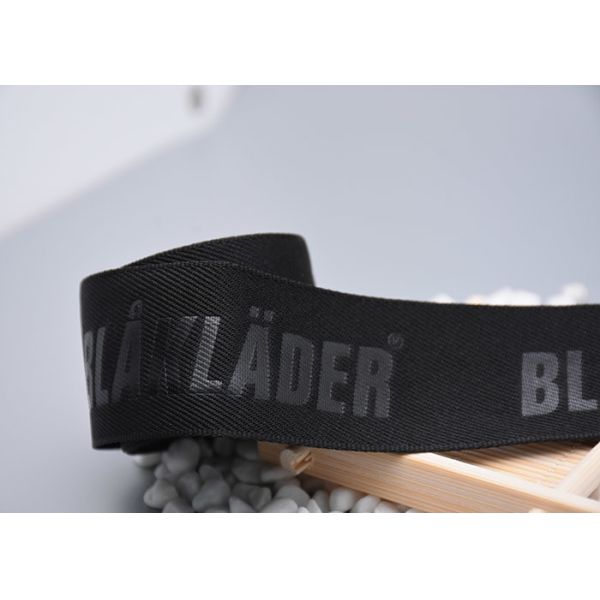 Garment Custom Logo Polyester Webbing Straps Embossed 35mm Black