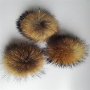 12cm real raccoon fur pompom keychain/add faux fur pompom with snap