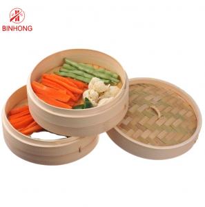 China Mouldproof 2 Tier 8 Inch Bamboo Steamer Basket on sale