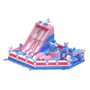 Quality Kids Inflatable Small Bouncy Castle Pink Blue With Slides for sale