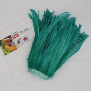 Quality 6-8inch Dyed Rooster Coque Feather Fringe Trim with Satin Ribbon for sale