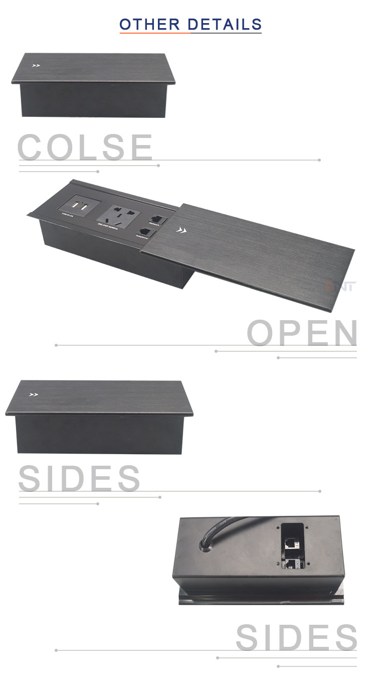 Multimedia Conference Table Recessed Desktop Sliding Cover Mounted Power Socket Outlet