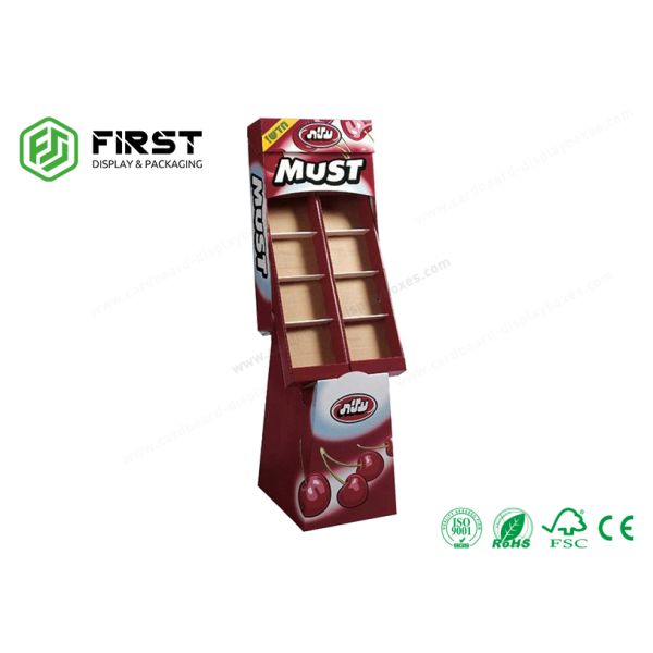 Glossy Lamination Custom Color Printing Folding Cardboard Floor Display Stand For Food