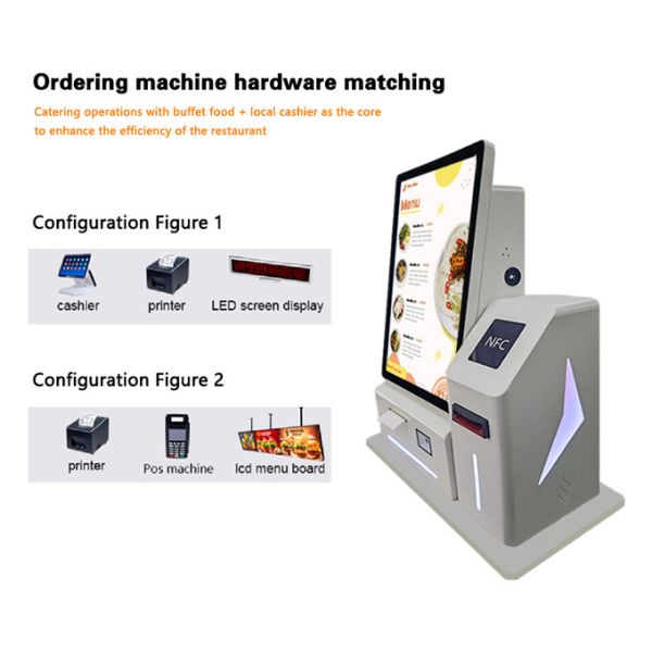 24" Self-Ordering Touch Screen Kiosk with Cash Payment, Scanner & Printer for Fast Food Restaurant