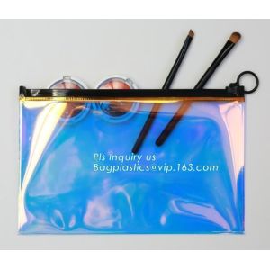 China holographic glitter mini purse transparent clear PVC cosmetic slider bag, slider zipper PVC bag clear vinyl cosmetic bag on sale