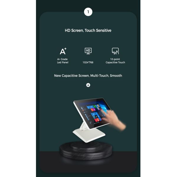15 Inch Capacitive Touch Screen Windows POS System With VFD Customer Display