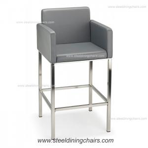 Quality Fixed Counter 98CM 52CM metal Grey Faux Leather Bar Stools for sale