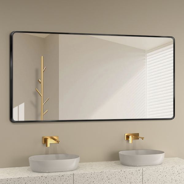 Kingstin Aluminum Frame Mirror Bathroom Vanity Wall Decor, Durable Minimalist Rounded Rectangular Mirror, Factory Direct