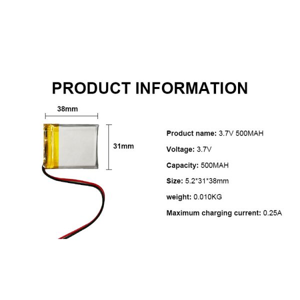 3.7v 500mah Lithium Polymer Battery Cell Polymer Lithium Battery Pack