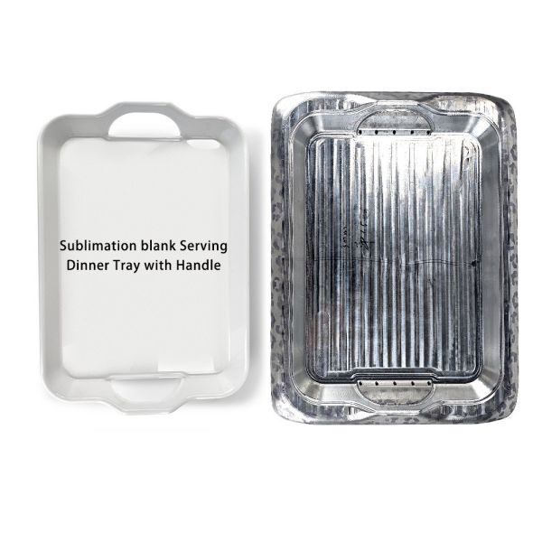 Customizable Printable White Plastic Blanks Desk Dinnerware Trays With Handles Rectangle Sublimation Serving Tray