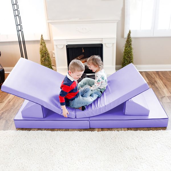 Purple Versatile Microsuede Fabric Foam Play Couch For Playroom