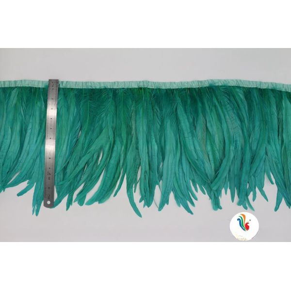 6-8inch Dyed Rooster Coque Feather Fringe Trim with Satin Ribbon