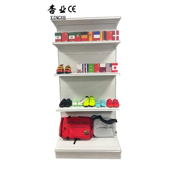 Factory custom color size grey hole back board grocery store shelf outdoor product display rack glove display shelf