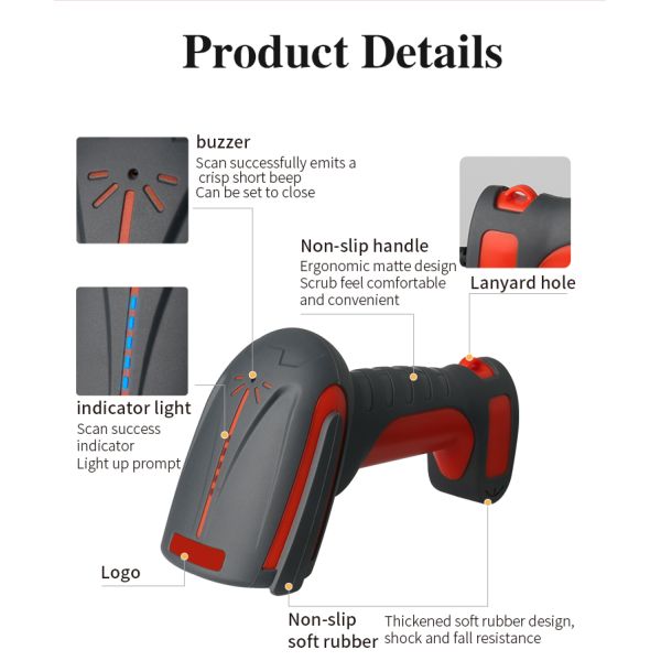 Wired 2D Bluetooth 2.4G Wireless Handheld Barcode Scanner With CMOS Image Recognition