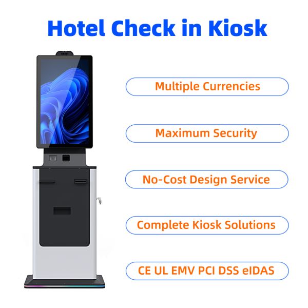 Touch Screen Hotel Automatic Payment Terminal Kiosk with IP65 Rating and SDK Support for Cash Check-in Self Service