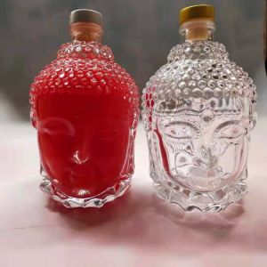 Buddha Head Shape Empty Glass Wine Bottles Unique 750ml For Vodka / Whisky With