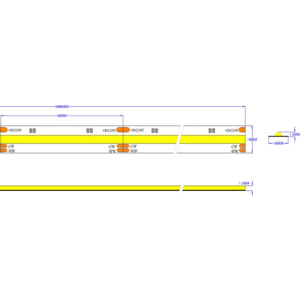 10mm Color Temperature LED Strip DC24V 2700K-6500K COB Tunable LED Strip