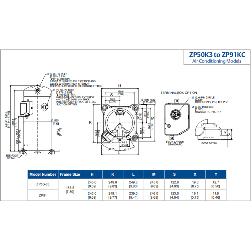 Refrigeration Scroll Type AC Compressor 7HP 50Hz 3Phase ZP83KFE-TFD-522