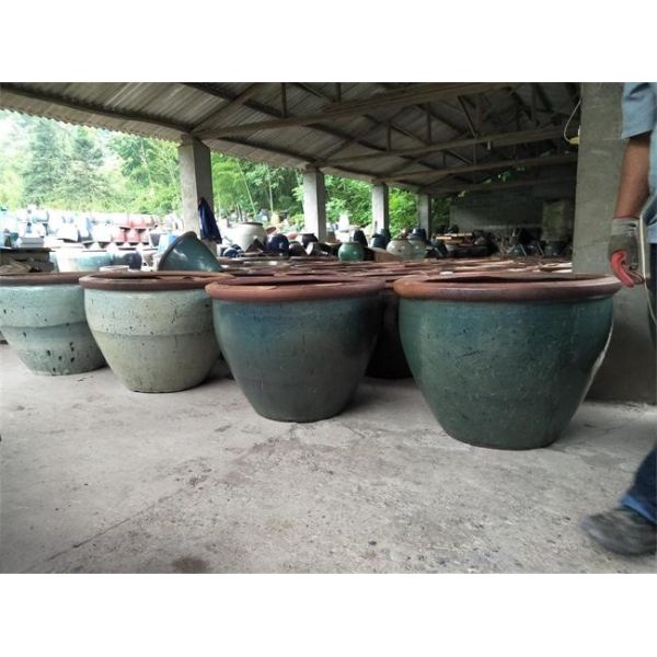 Green Archaize Glazed Round Rustic Outdoor Plant Pots