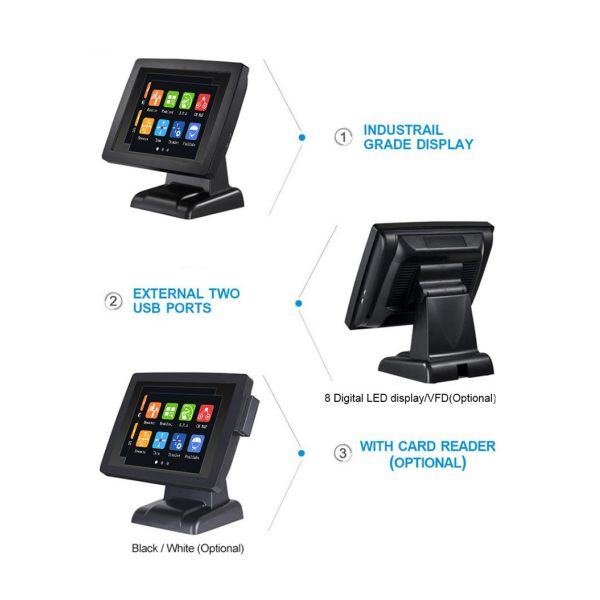 Resistive Touch Screen Retail Restaurant Pos System Windows 10 With 8 LED Display