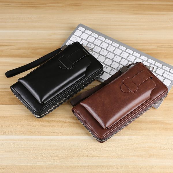 Men's Wallet With Removable Coin Purse Capacity Zipper Phone Leather Bag For Products